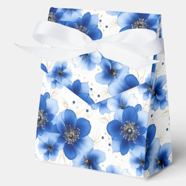 Blue Floral Pattern with Gold Accents Geschenkschachtel (Vorderseite)