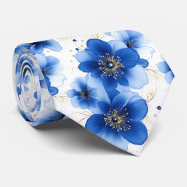 Blue Floral Pattern with Gold Accents Krawatte