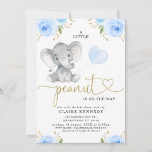 Blue Floral Peanut Elephant Baby Dusche Einladung