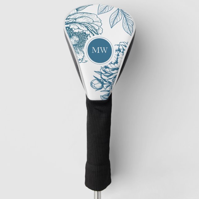 Blue Floral Peony Golf Head Cover Headcover (Vorderseite)