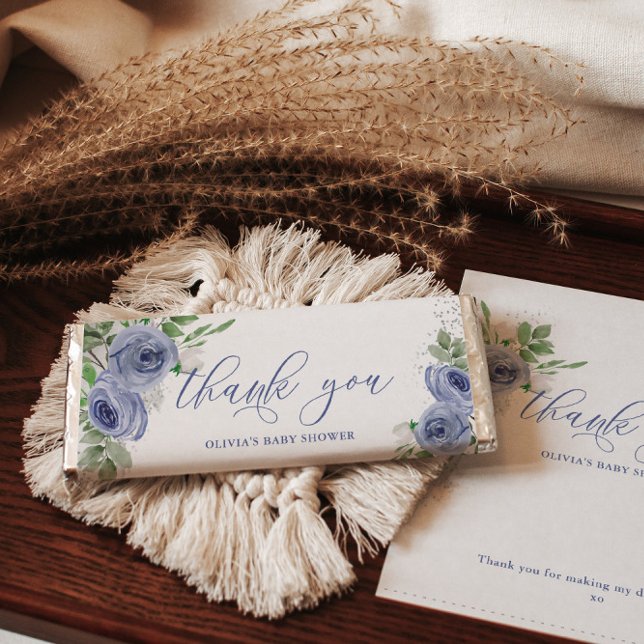 Blue Floral Personalisiert Candy Bar Wrapper (Von Creator hochgeladen)