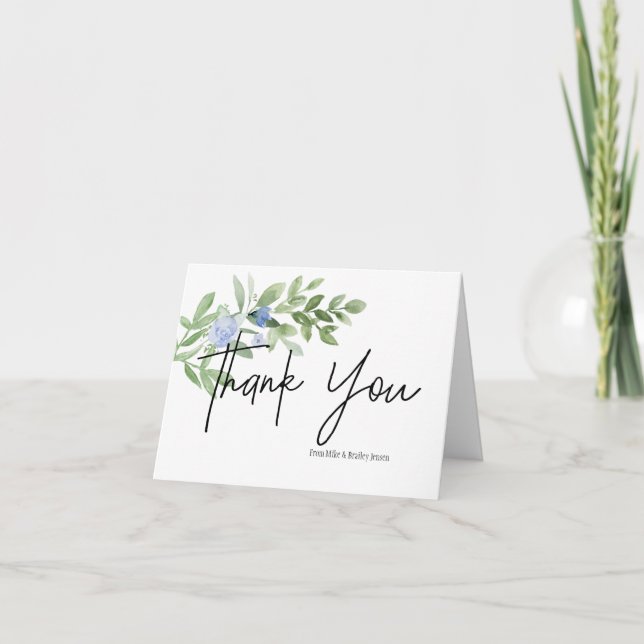 Blue Floral Personalisiert Dankeschön Card Dankeskarte (Vorderseite)