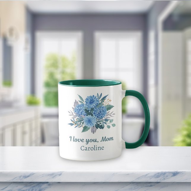 Blue Floral Personalisiert I Liebe You Mama Mother Tasse (Von Creator hochgeladen)
