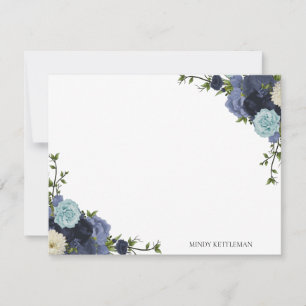 Blue Floral Personalize und Monogram Mitteilungskarte