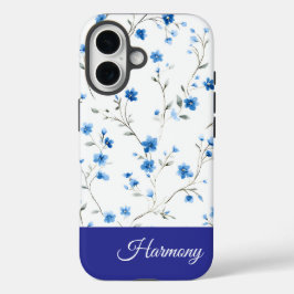 Blue Floral Personalized Name Phone iPhone 16 Hülle