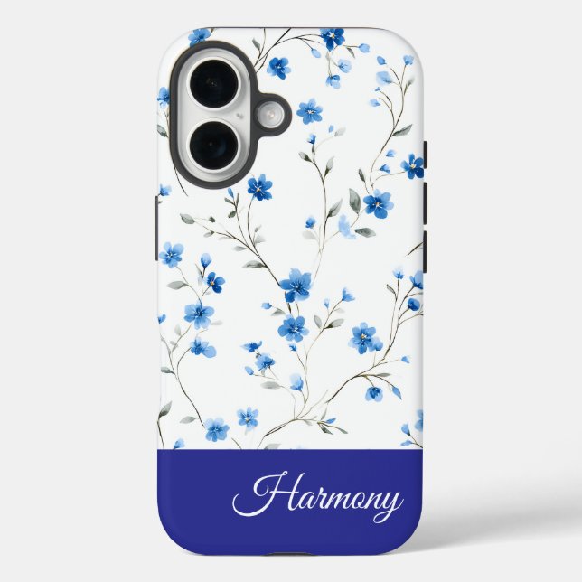 Blue Floral Personalized Name Phone Case-Mate iPhone Hülle (Rückseite)