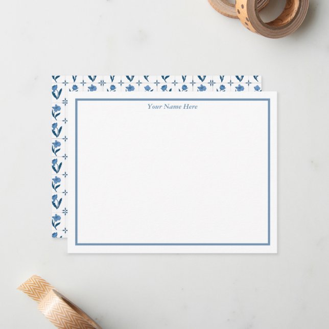Blue Floral Personalized Note Cards Mitteilungskarte (Vorderseite/Rückseite Beispiel)