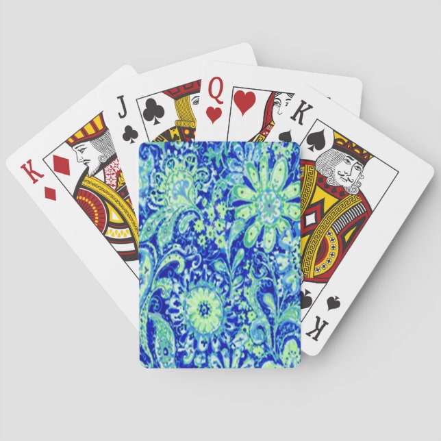 Blue Floral Playing Cards Spielkarten (Rückseite)