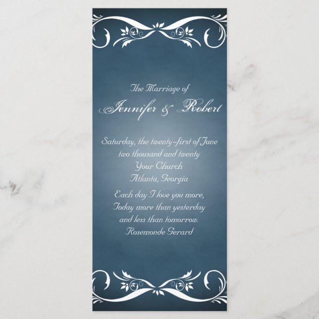 Blue Floral Posh Wedding Program Programm (Vorderseite)