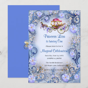 Blue Floral Princess Fairy Schwanz 1. Geburtstag Einladung