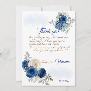 Blue Floral Princess Girl Birthday Party Dankeskarte