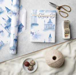 Blue Floral Princess Girl Birthday Party Geschenkpapier