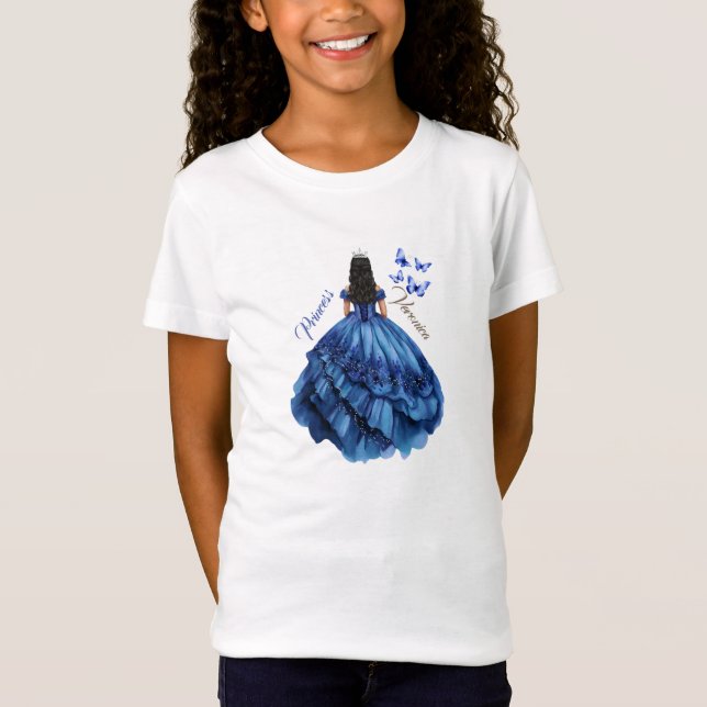Blue Floral Princess Girl Birthday Party T-Shirt (Vorderseite)
