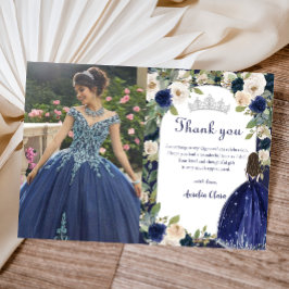 Blue Floral Princess Quinceanera Birthday Foto Dankeskarte