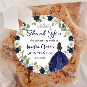 Blue Floral Princess Quinceañera Birthday Runder Aufkleber