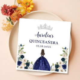 Blue Floral Princess Quinceanera Birthday Serviette