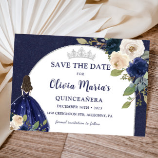 Blue Floral Princess Quinceañera Save the Date
