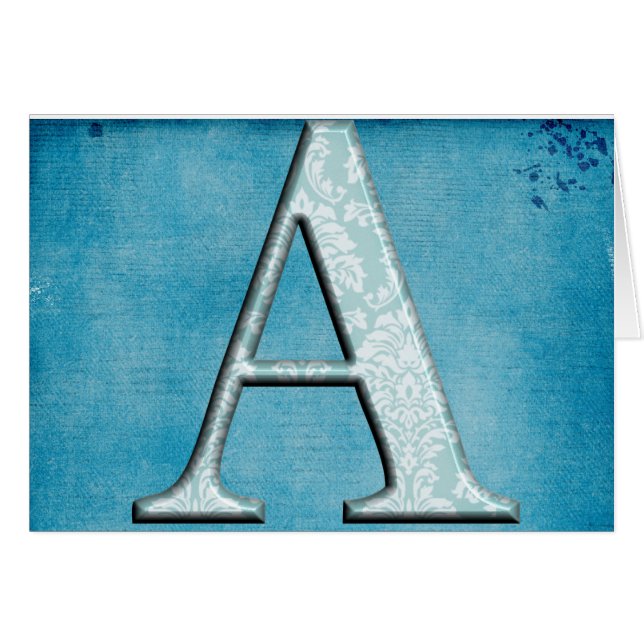 Blue Floral Print A monogram Initialen Geschenke (Vorderseite (Horizontal))