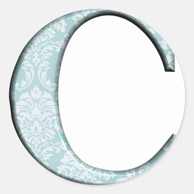 Blue Floral Print C Monogram Initialen Geschenke Runder Aufkleber (Vorderseite)