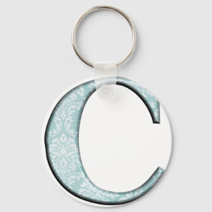 Blue Floral Print C Monogram Initialen Geschenke Schlüsselanhänger
