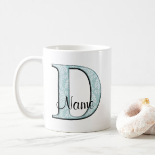 Blue Floral Print D Monogramm Initialen Coffee Tas Tasse