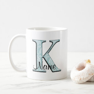 Blue Floral Print K Monogramm Initialen Coffee Tas Tasse