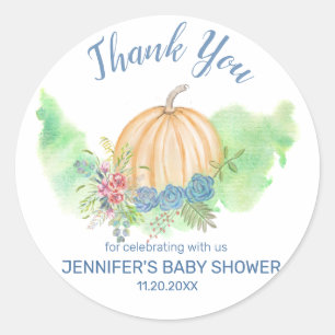 Blue Floral Pumpkin Baby Dusche Danke Runder Aufkleber