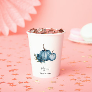 Blue Floral Pumpkin Baby Dusche Pappbecher