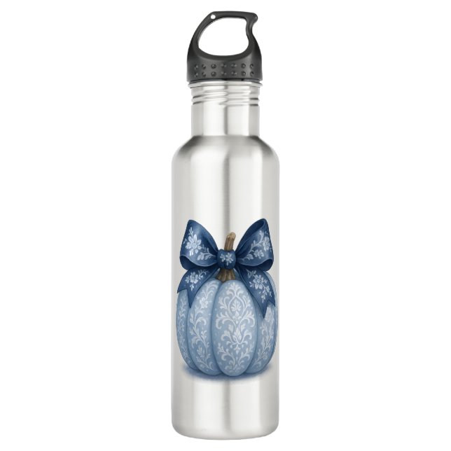 Blue Floral Pumpkin Edelstahlflasche (Vorderseite)