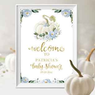 Blue Floral Pumpkin Fall Baby Dusche Begrüßungszei Poster