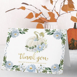 Blue Floral Pumpkin Fall Baby Dusche Danke Karte