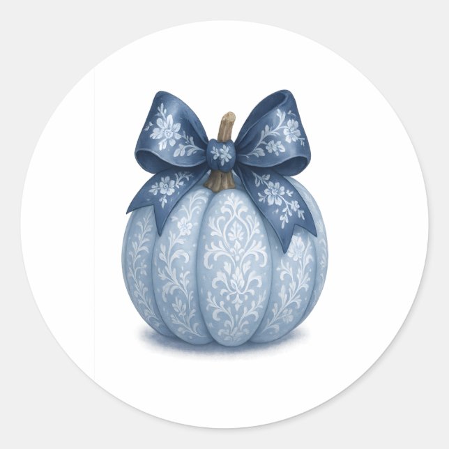 Blue Floral Pumpkin Runder Aufkleber (Vorderseite)