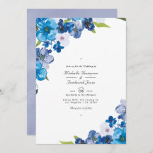 Blue Floral QR Code UAWG Garden Wedding Invita