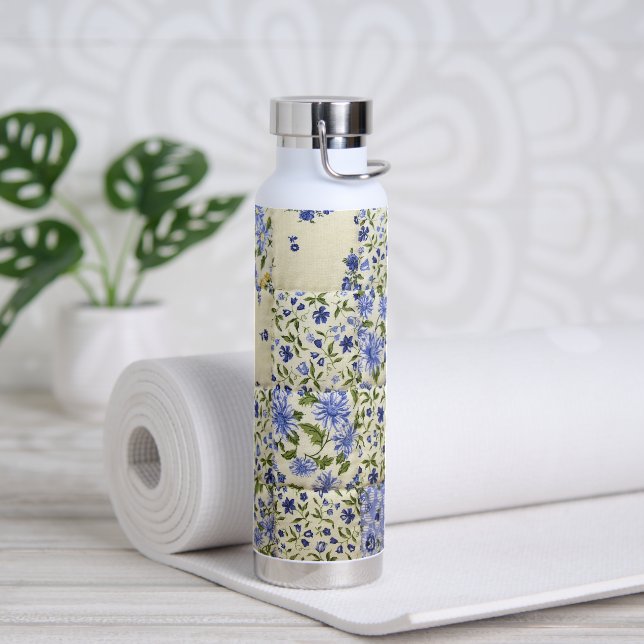 Blue Floral Quilt Trinkflasche (Yoga)