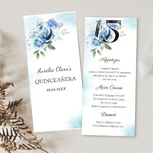 Blue Floral Quinceanera 15. Geburtstagsparty Menü Menükarte