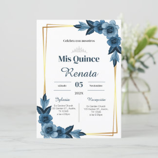 Blue Floral Quinceañera Spanish  Einladung