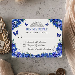 Blue Floral Quinceñera Butterfells RSVP Card Karte
