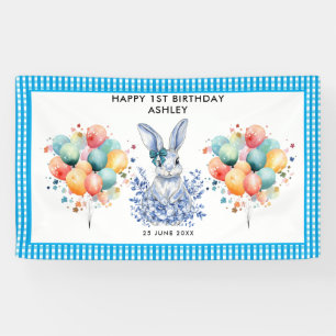Blue Floral Rabbit 1. Geburtstag für Kinder Banner