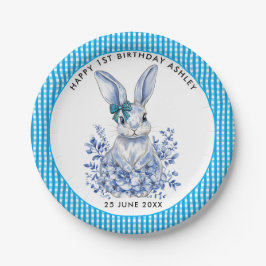 Blue Floral Rabbit 1. Geburtstag für Kinder Pappteller