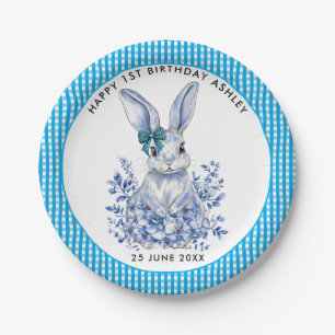 Blue Floral Rabbit 1. Geburtstag für Kinder Pappteller