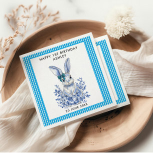 Blue Floral Rabbit 1. Geburtstag für Kinder Serviette