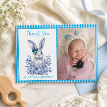 Blue Floral Rabbit Thema 1. Geburtstag Gratitud
