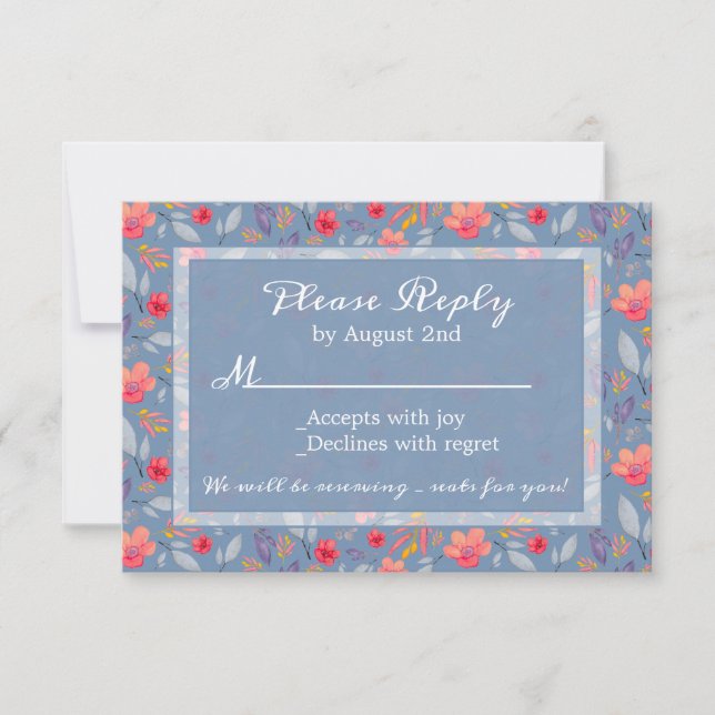 Blue Floral Repair Card RSVP Karte (Vorderseite)