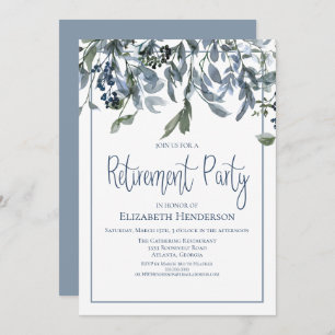 Blue Floral Retirement Party Einladung
