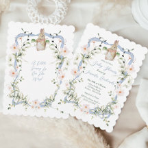 Blue Floral Ribbon Baby Bunny Baby Dusche