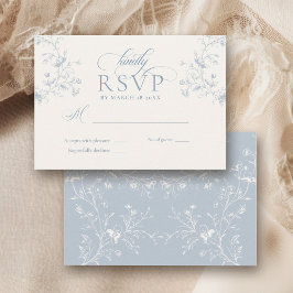 Blue Floral Romantic Calligraphy Garden Wedding RSVP Karte