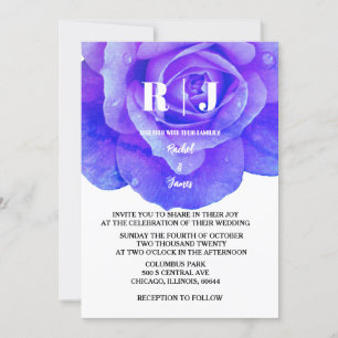 Blue Floral Rose Monogram Blume Elegante Hochzeit Einladung