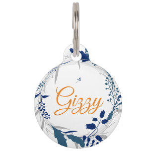 Blue Floral Round Pen Tag Haustiermarke