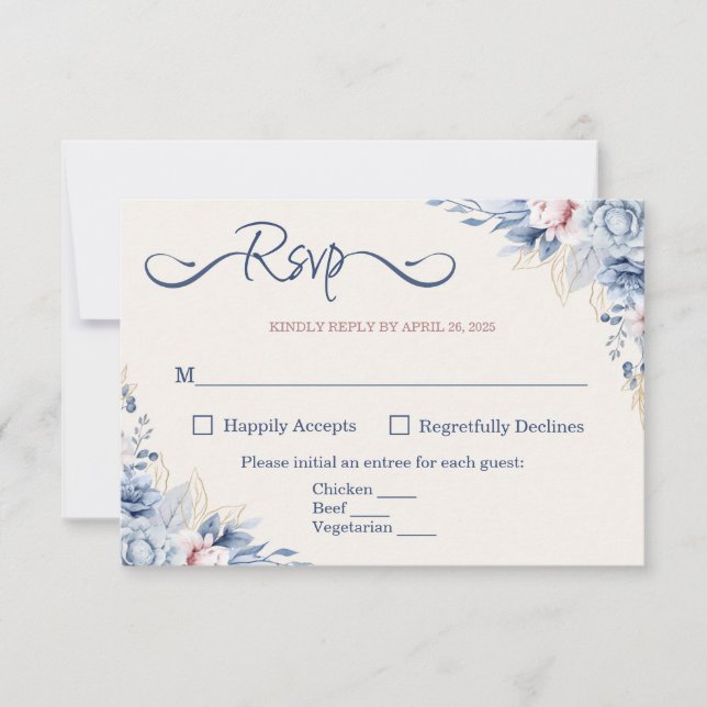 Blue Floral RSVP Card Karte (Vorderseite)