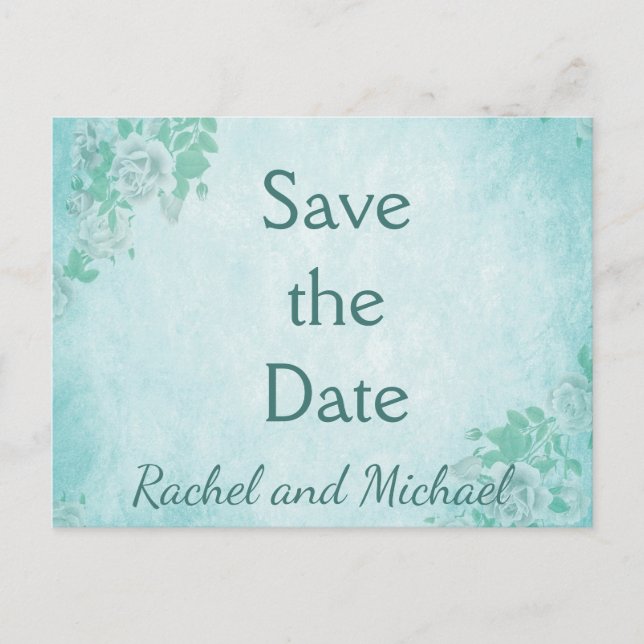 Blue Floral Save the Date Ankündigungspostkarte (Vorderseite)